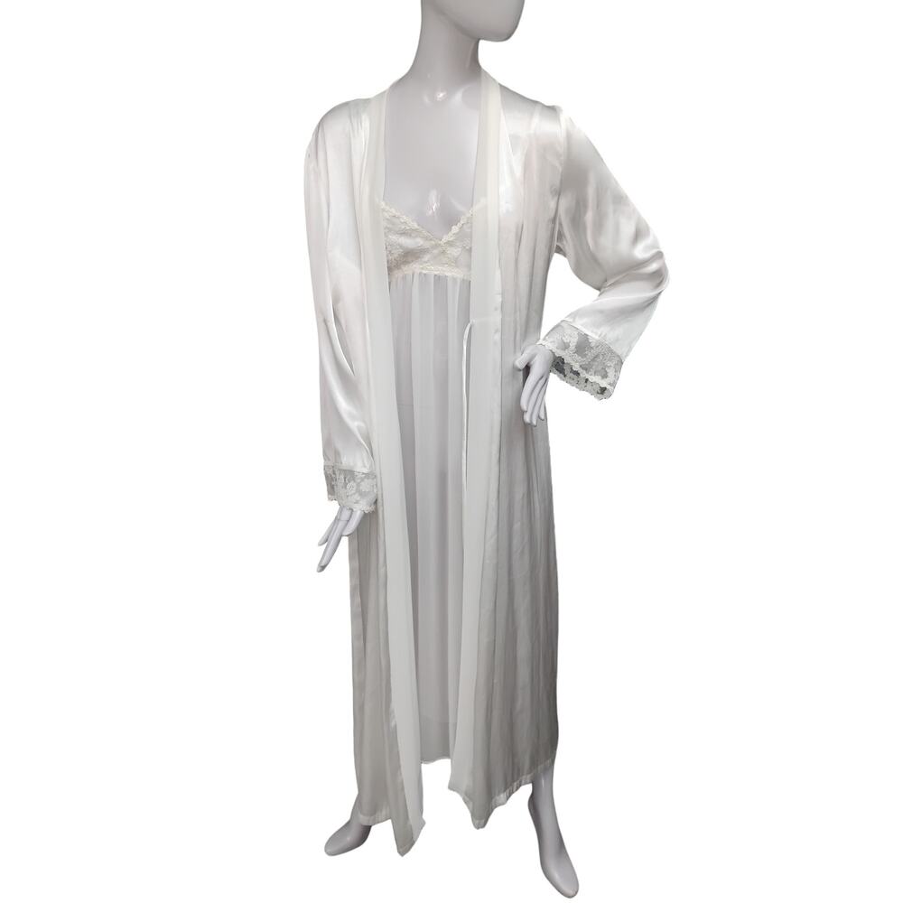 Linea Donatella Long Robe and Gown Set Size Medium White Adjustable Straps